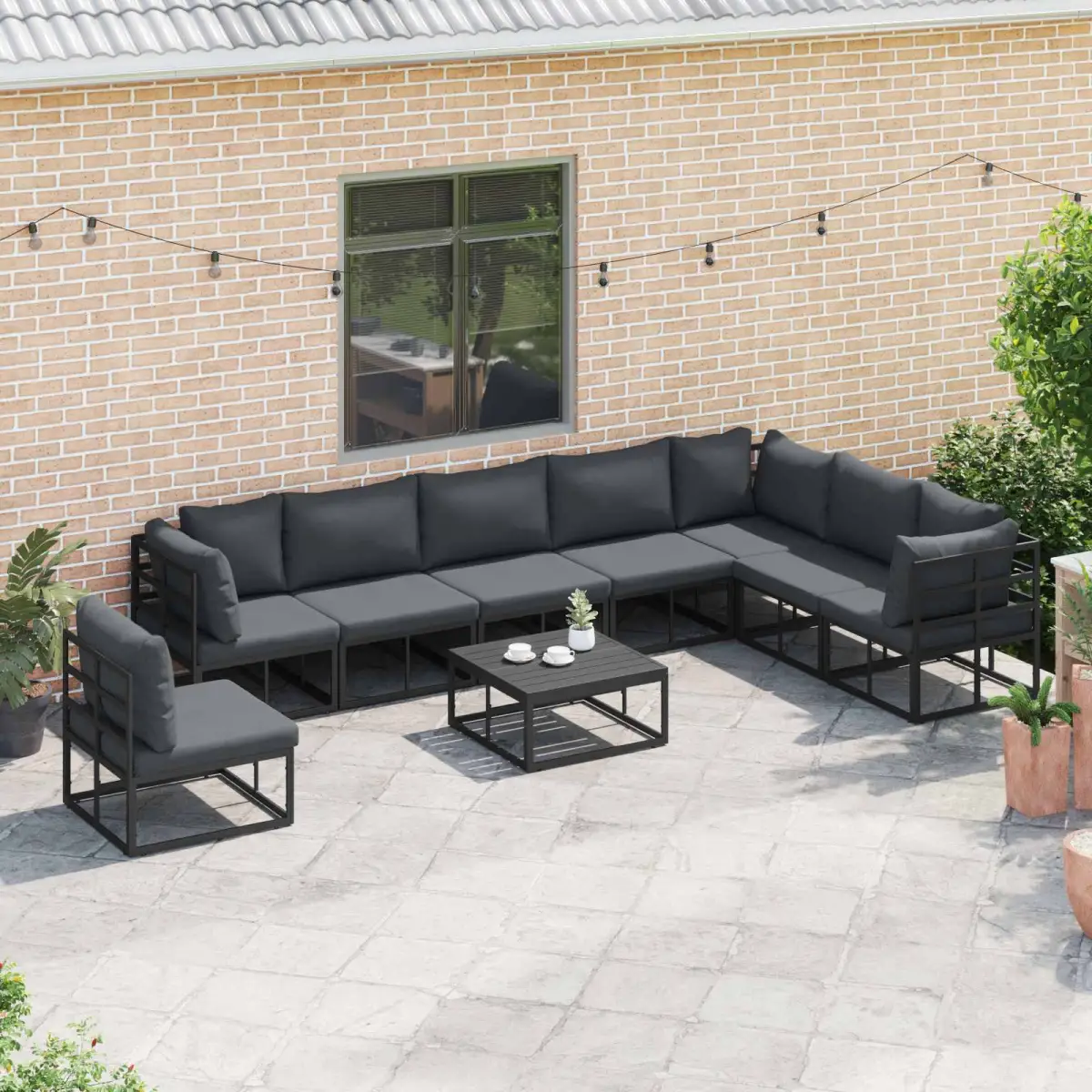 vidaXL vidaXL Garden Sofa Set with Cushion 8 pcs Black Aluminium - Garden Sofa Sets