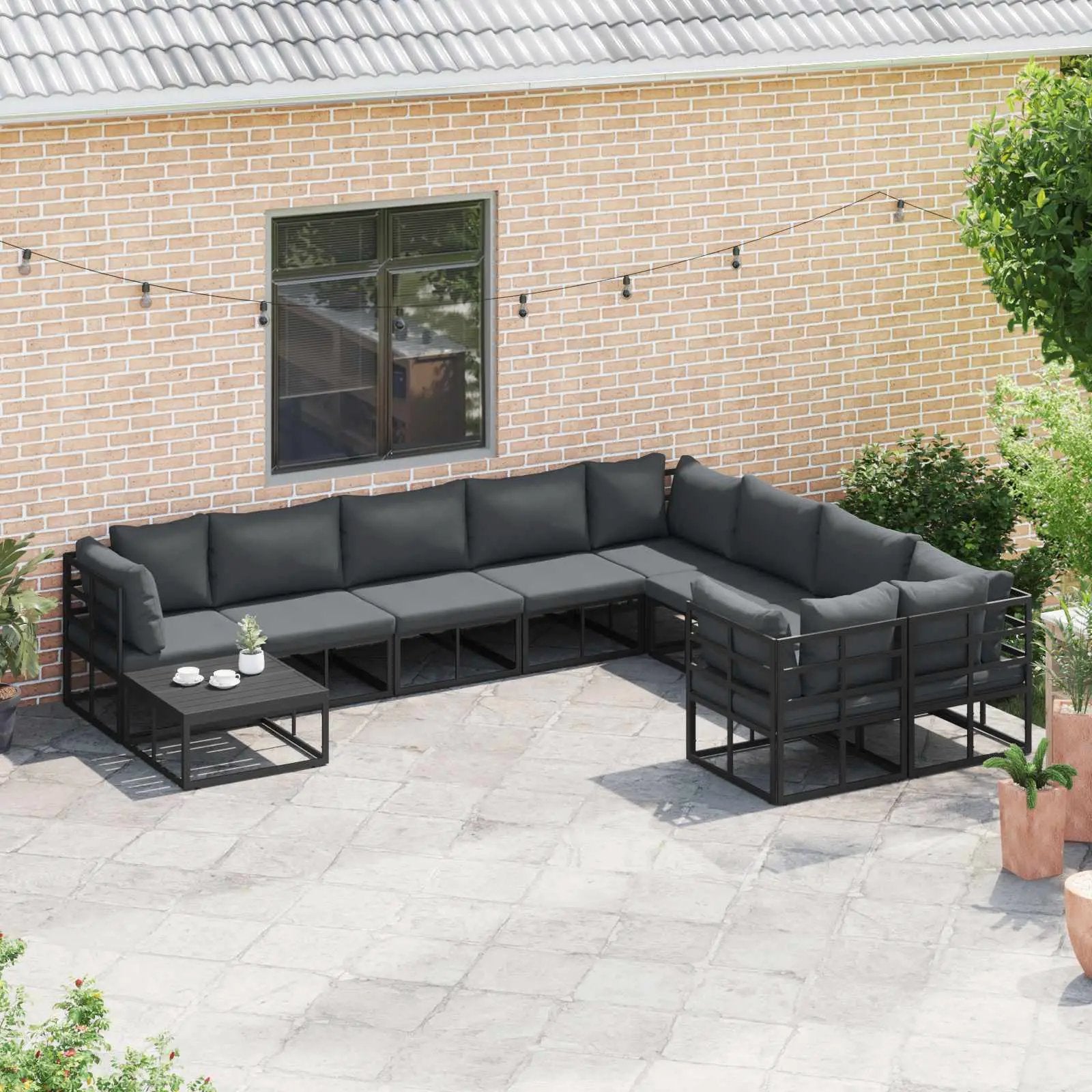 vidaXL vidaXL Garden Sofa Set with Cushion 9 pcs Black Aluminium - Garden Sofa Sets