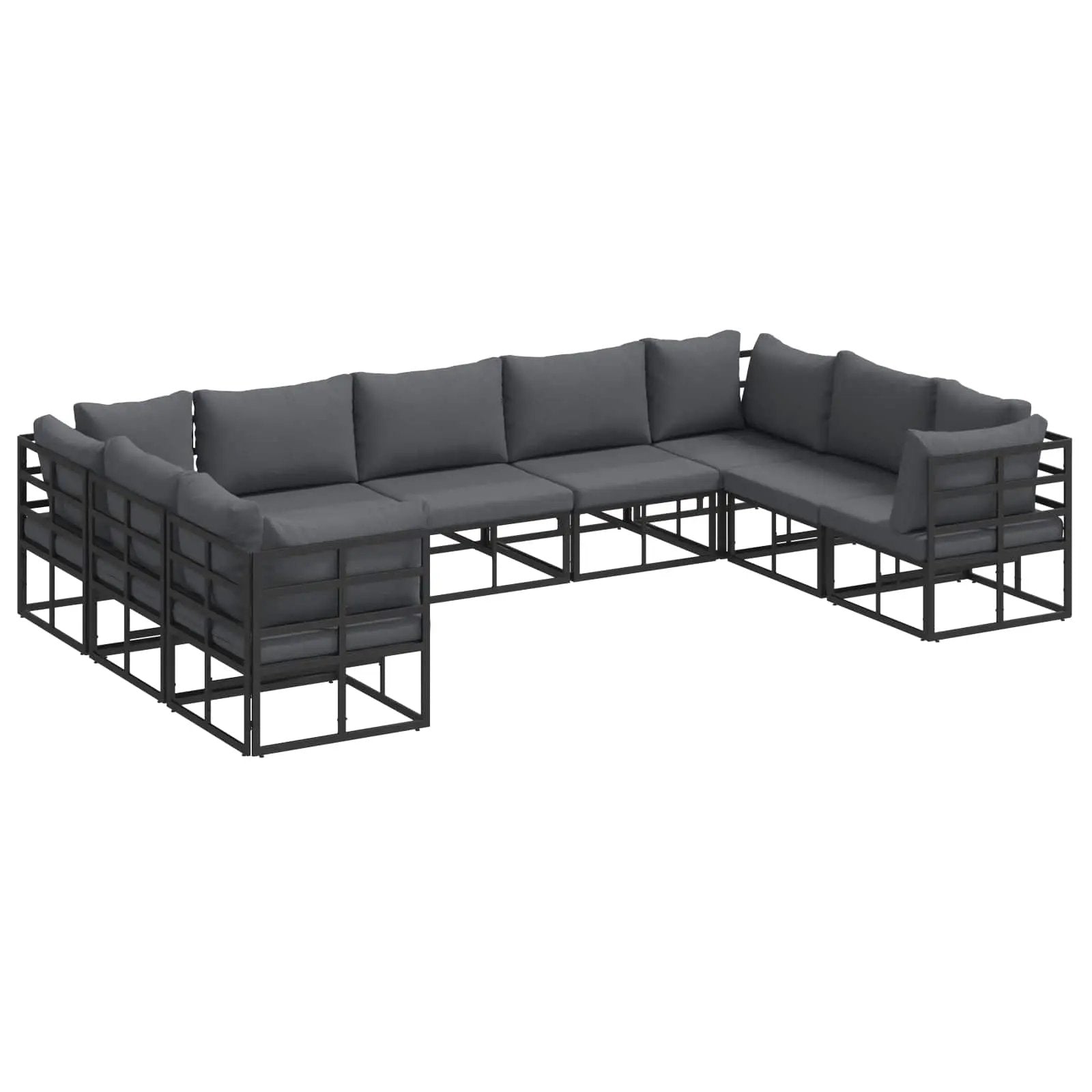 vidaXL vidaXL Garden Sofa Set with Cushion 9 pcs Black Aluminium - Garden Sofa Sets