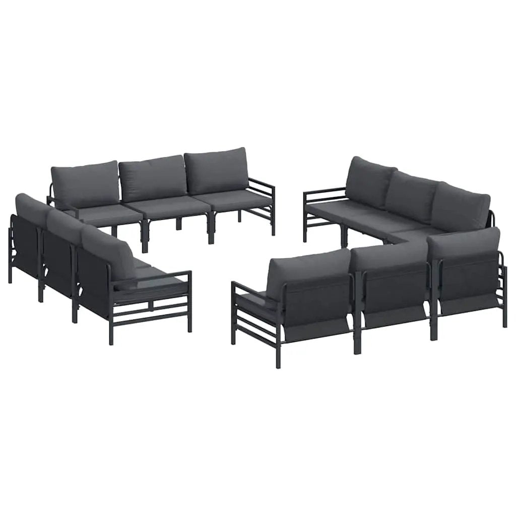vidaXL vidaXL Garden Sofa Set with Cushion 12 pcs Black Steel - Garden Sofa Sets