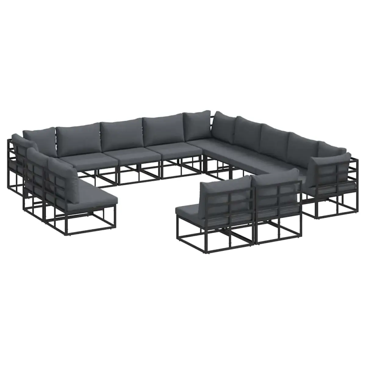 vidaXL vidaXL Garden Sofa Set with Cushion 13 pcs Black Aluminium - Garden Sofa Sets