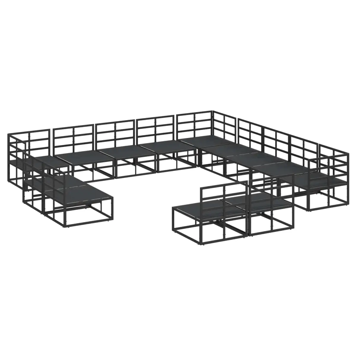 vidaXL vidaXL Garden Sofa Set with Cushion 13 pcs Black Aluminium - Garden Sofa Sets