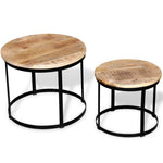 vidaXL Two Piece Round Mango Wood Coffee Table Set 40 cm and 50 cm Rough Finish Industrial Living Room by vidaXL