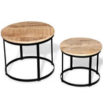vidaXL Two Piece Round Mango Wood Coffee Table Set 40 cm and 50 cm Rough Finish Industrial Living Room by vidaXL