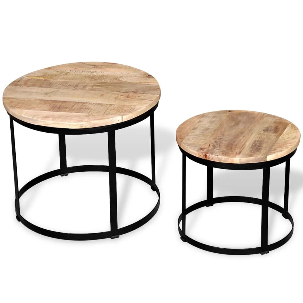 vidaXL Two Piece Round Mango Wood Coffee Table Set 40 cm and 50 cm Rough Finish Industrial Living Room by vidaXL