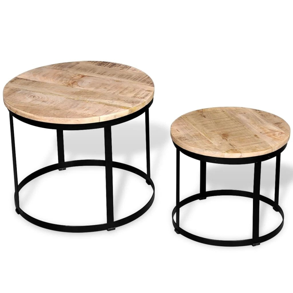 vidaXL Two Piece Round Mango Wood Coffee Table Set 40 cm and 50 cm Rough Finish Industrial Living Room by vidaXL