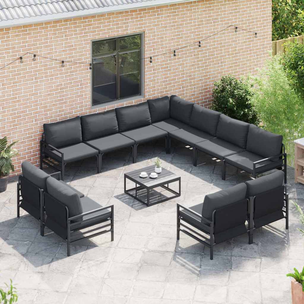 vidaXL vidaXL Garden Sofa Set with Cushion 11 pcs Black Steel - Garden Sofa Sets