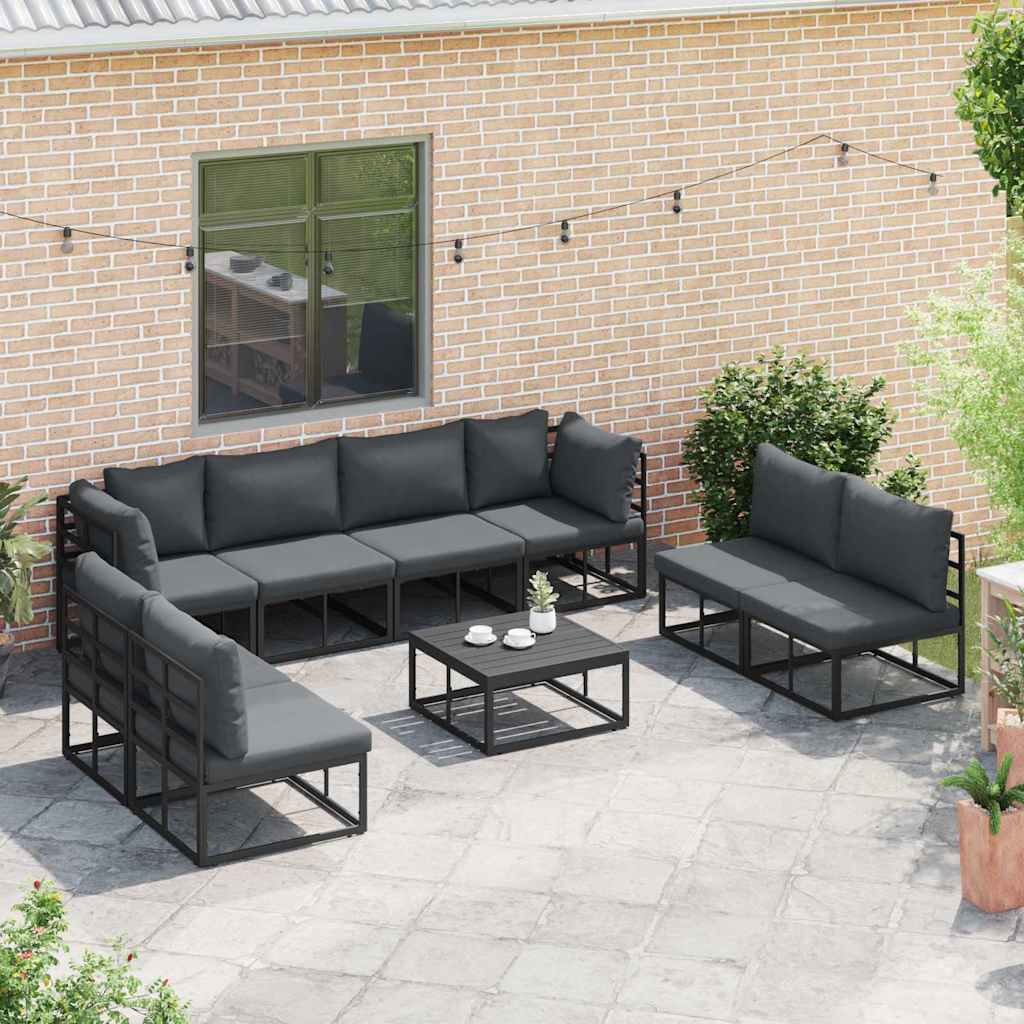 vidaXL vidaXL Garden Sofa Set with Cushion 8 pcs Black Aluminium - Garden Sofa Sets