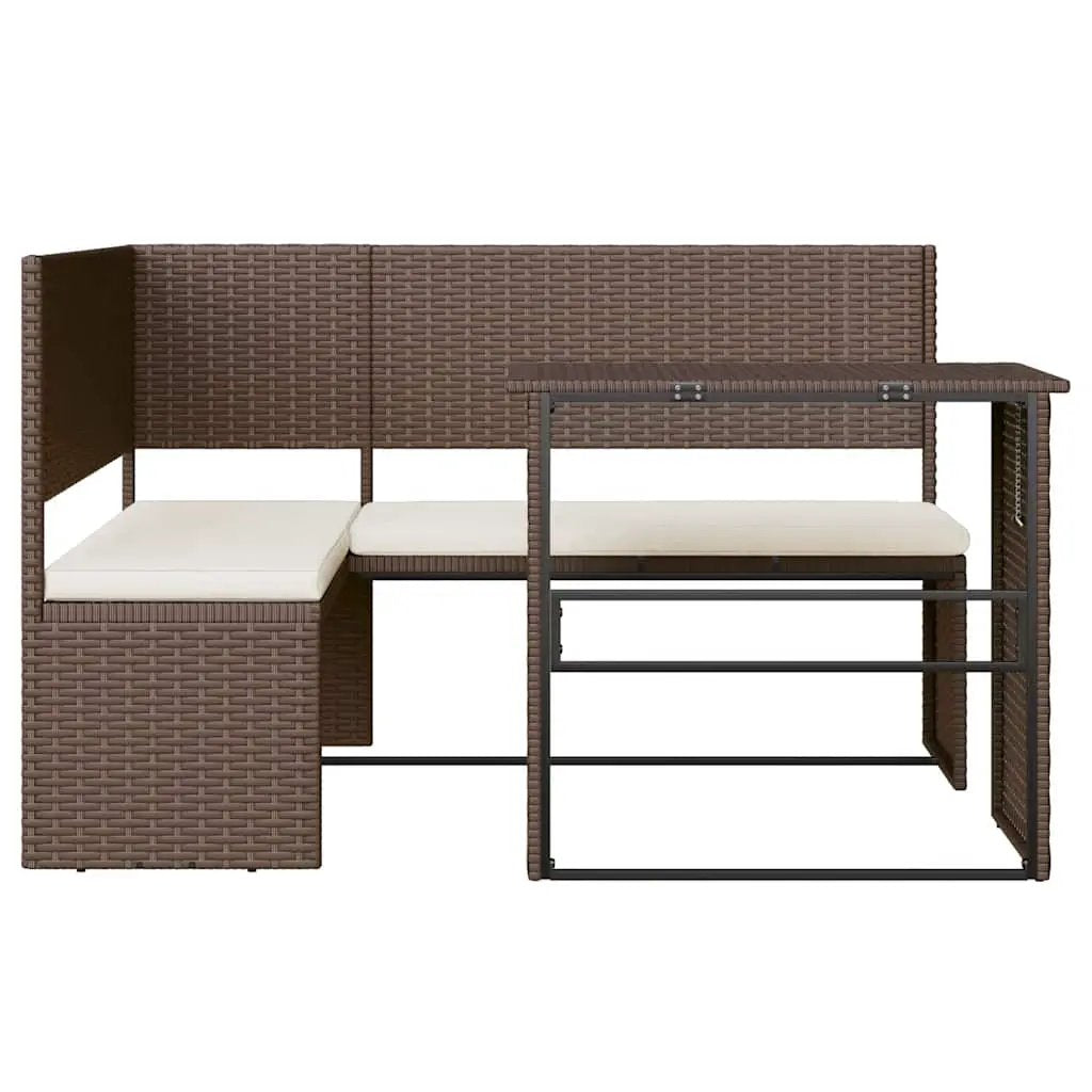 vidaXL vidaXL Garden Sofa with Table and Cushions L-Shaped Brown Poly Rattan - Garden Sofa Sets