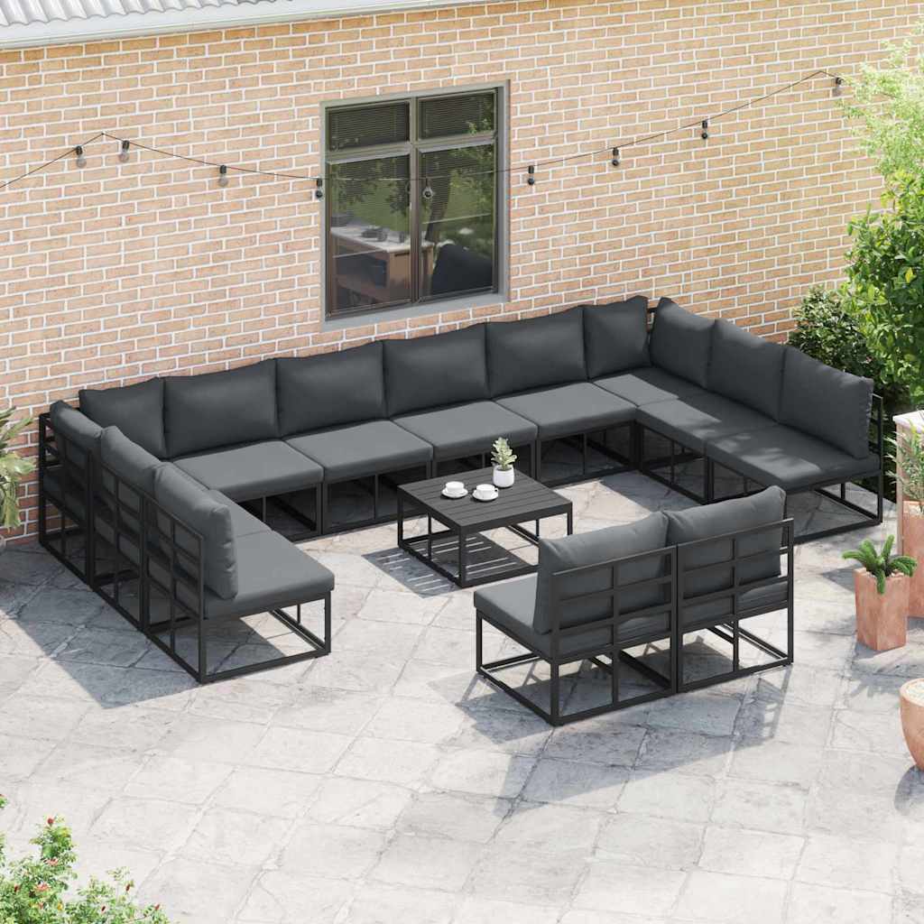 vidaXL vidaXL Garden Sofa Set with Cushion 12 pcs Black Aluminium - Garden Sofa Sets