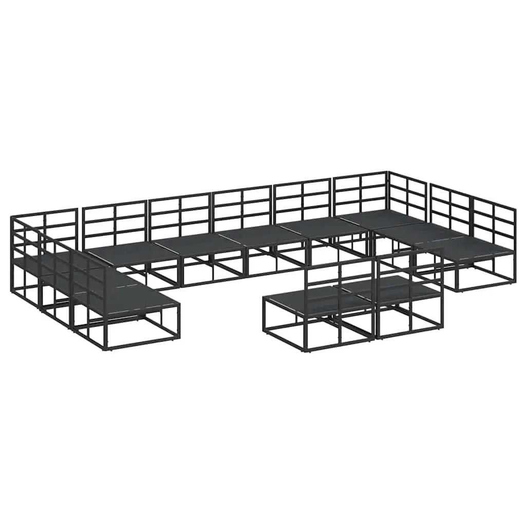 vidaXL vidaXL Garden Sofa Set with Cushion 12 pcs Black Aluminium - Garden Sofa Sets