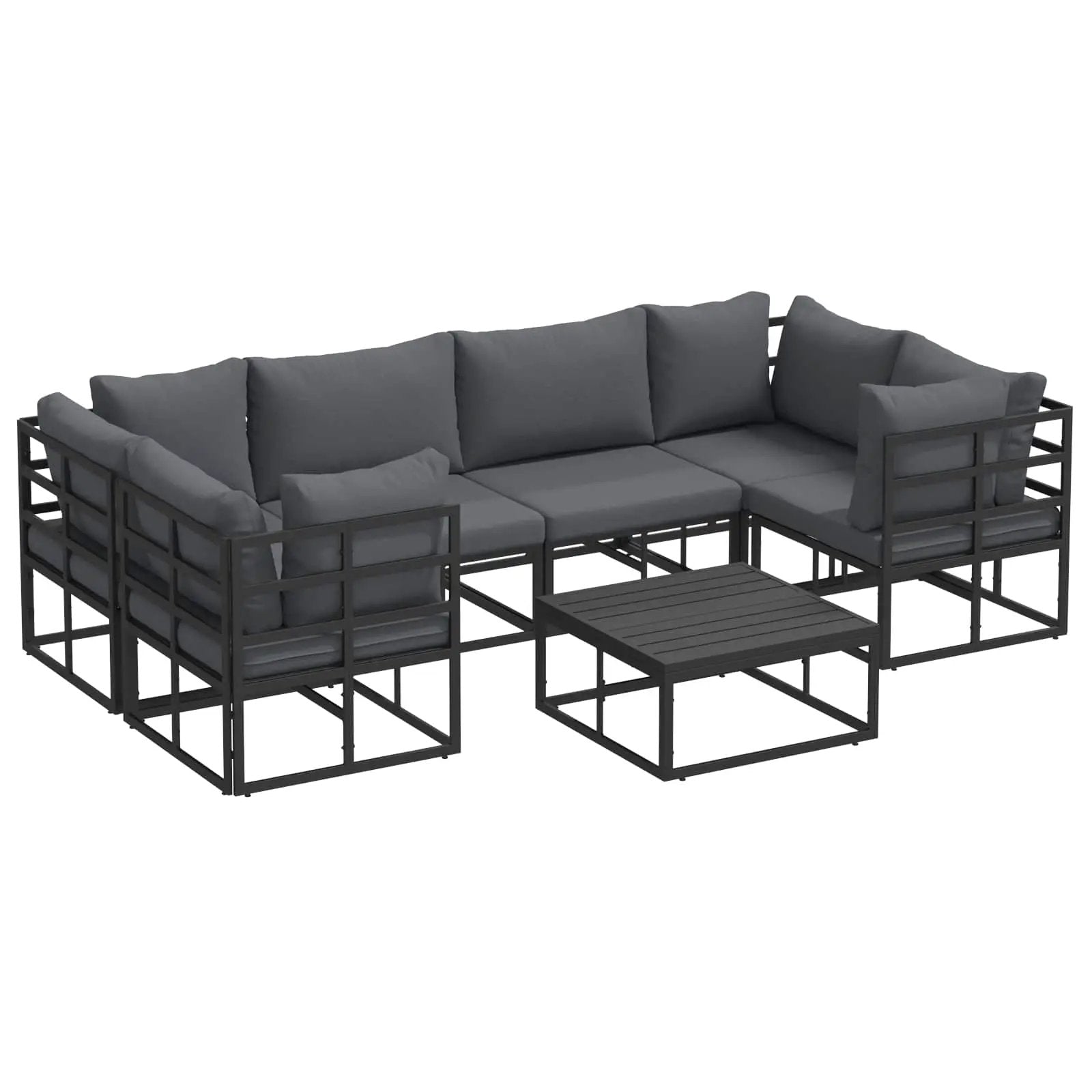 vidaXL vidaXL Garden Sofa Set with Cushion 7 pcs Black Aluminium - Garden Sofa Sets