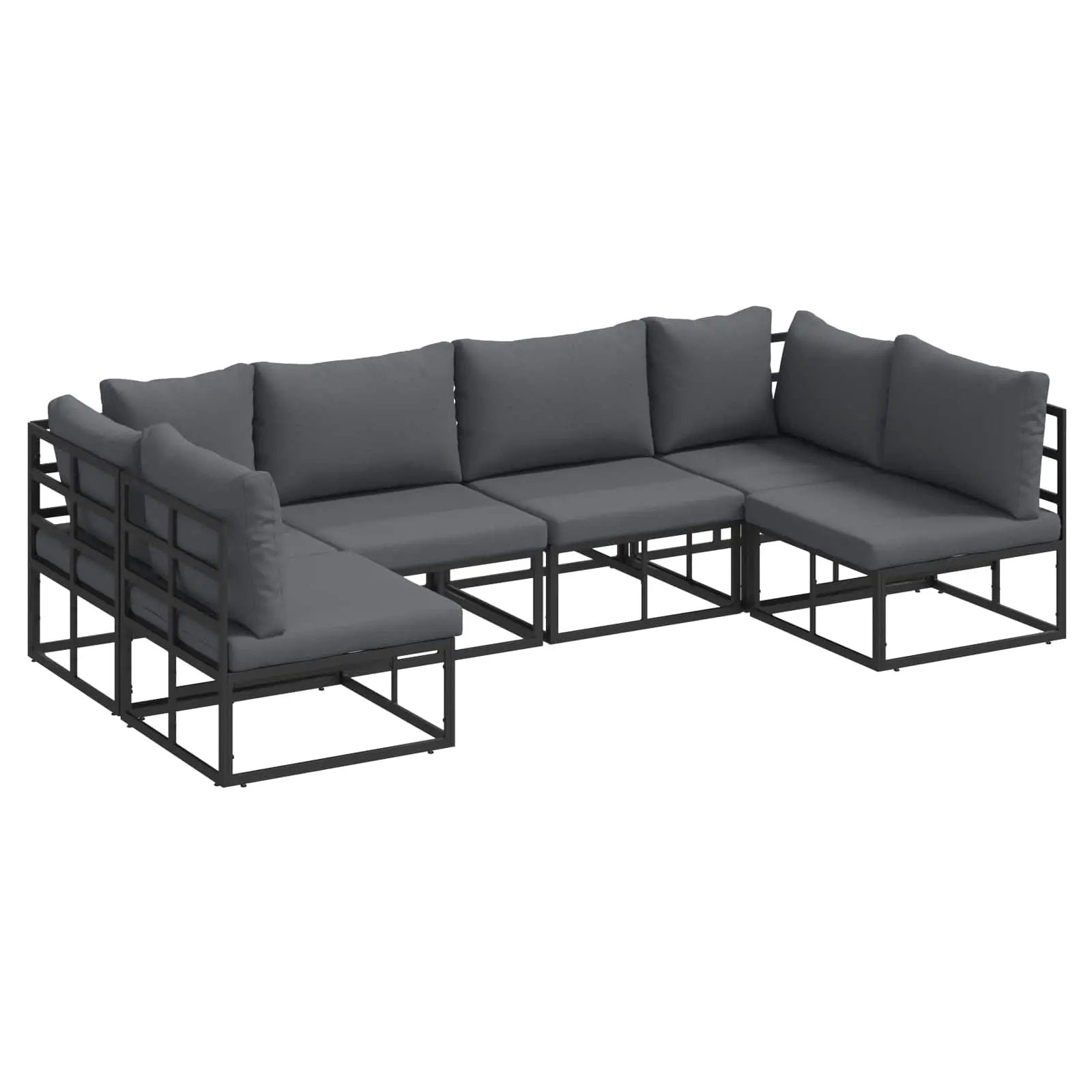 vidaXL vidaXL Garden Sofa Set with Cushion 6 pcs Black Aluminium - Garden Sofa Sets