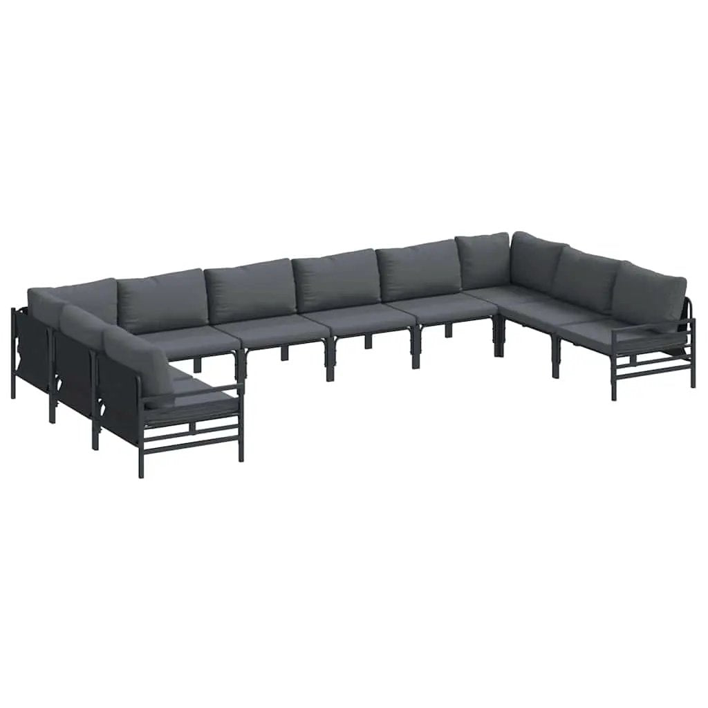 vidaXL vidaXL Garden Sofa Set with Cushion 10 pcs Black Steel - Garden Sofa Sets