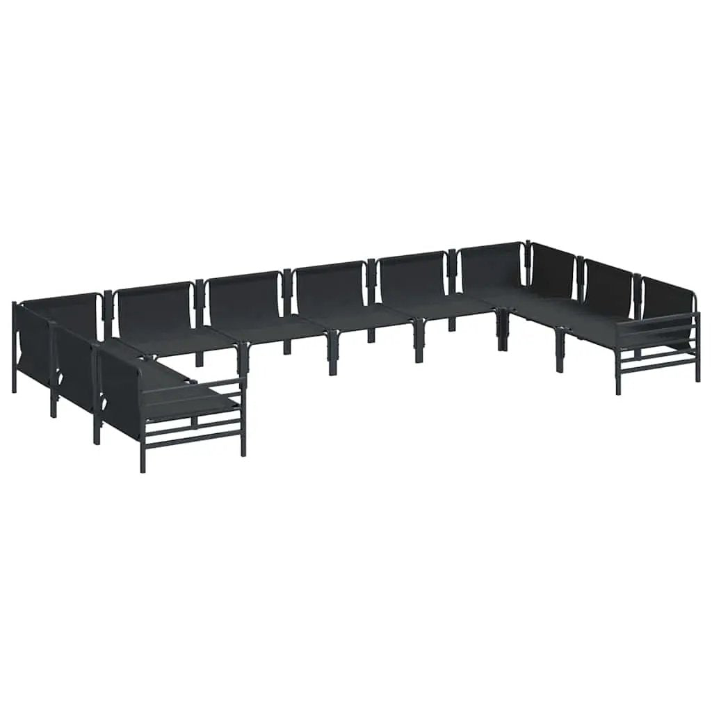 vidaXL vidaXL Garden Sofa Set with Cushion 10 pcs Black Steel - Garden Sofa Sets