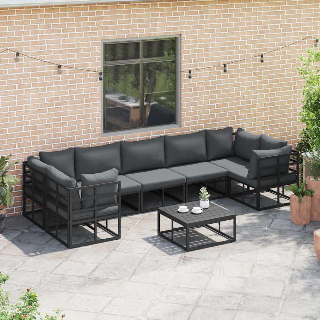 vidaXL vidaXL Garden Sofa Set with Cushion 7 pcs Black Aluminium - Garden Sofa Sets