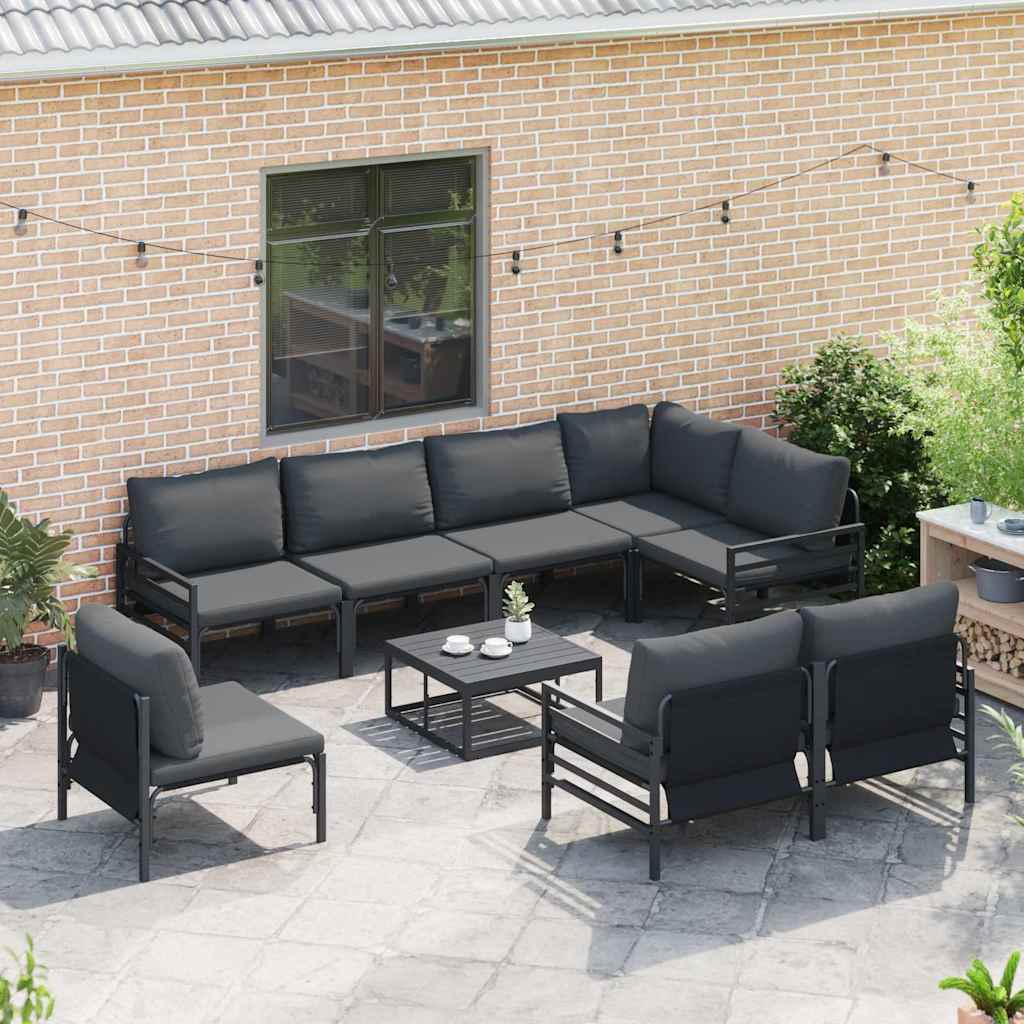 vidaXL vidaXL Garden Sofa Set with Cushion 8 pcs Black Steel - Garden Sofa Sets