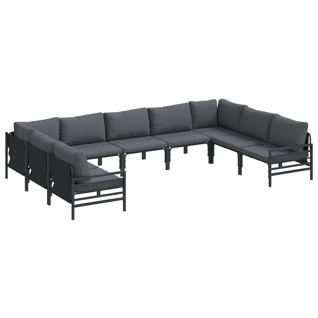 vidaXL vidaXL Garden Sofa Set with Cushion 9 pcs Black Steel - Garden Sofa Sets