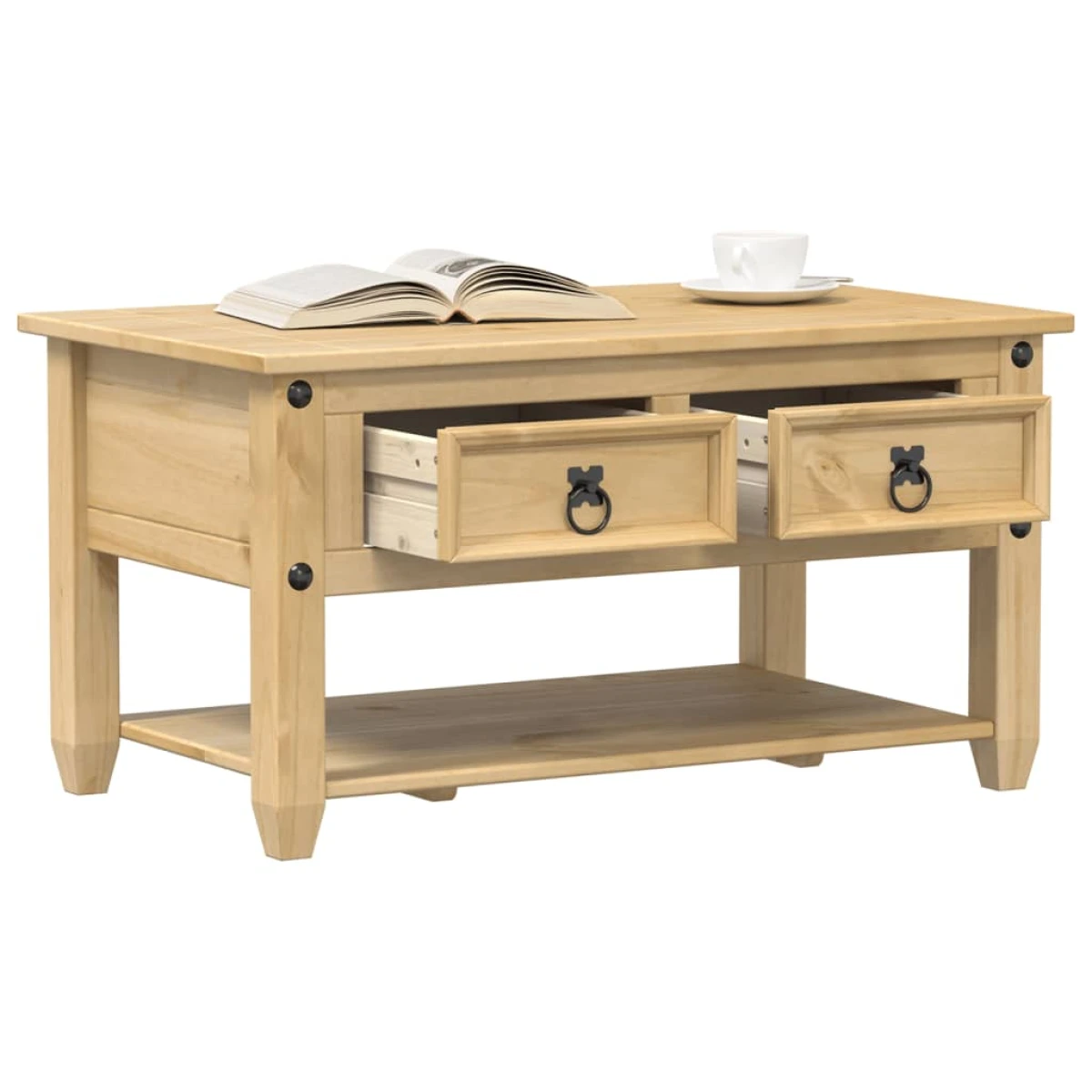 vidaXL VidaXL Rustic White Coffee Table With Drawer 85 X 50 X 45 cm Solid Pine Wood Modern Living Room - Coffee Table