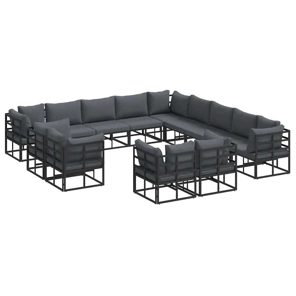vidaXL vidaXL Garden Sofa Set with Cushion 13 pcs Black Aluminium - Garden Sofa Sets