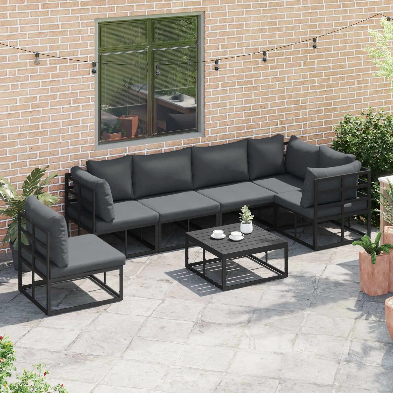 vidaXL vidaXL Garden Sofa Set with Cushion 6 pcs Black Aluminium - Garden Sofa Sets