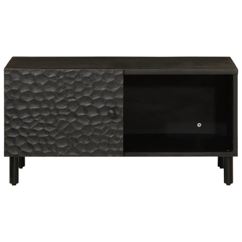 VidaXL Coffee Table 80x50x40 cm Solid Mango Wood With Black Frame And Storage Shelf For Living Room by vidaXL