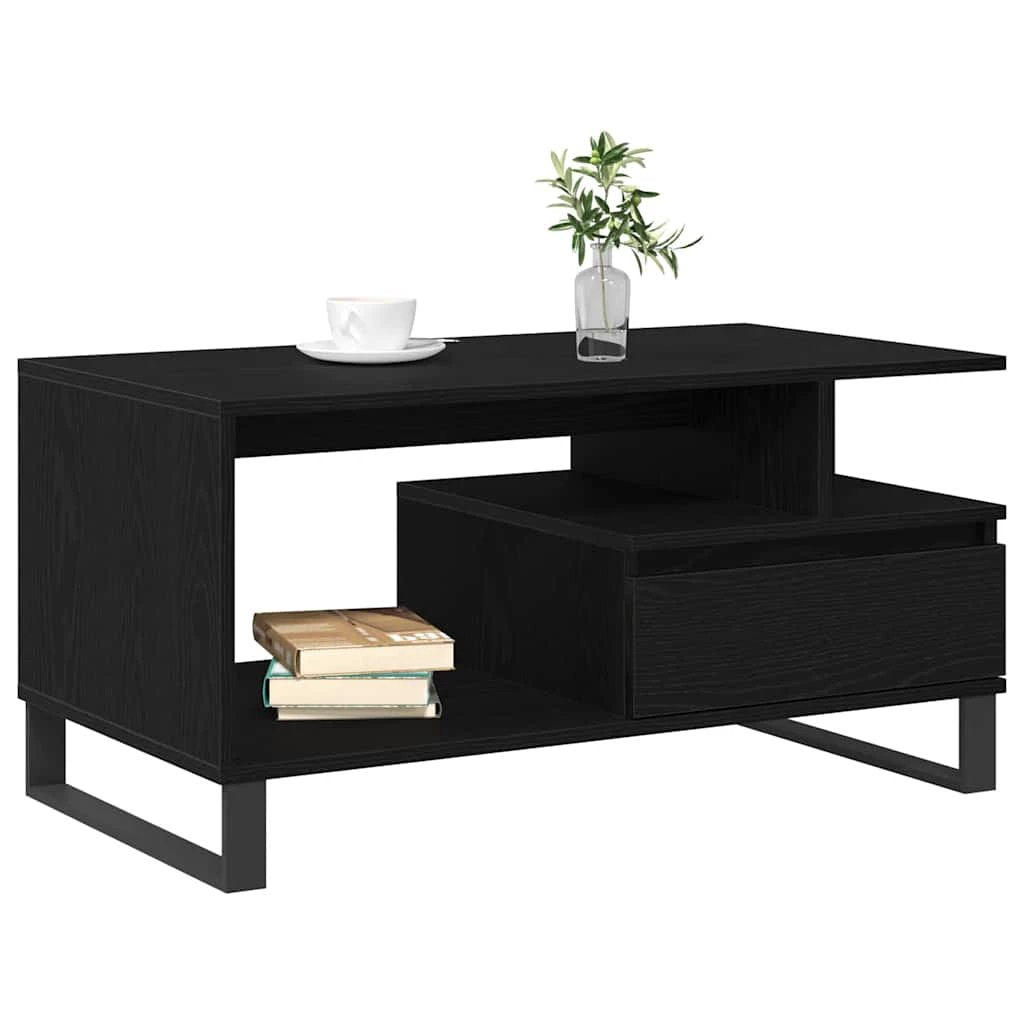 VidaXL Coffee Table 90 x 49 x 45 cm Black Oak Engineered Wood Modern Minimalist Living Room by vidaXL
