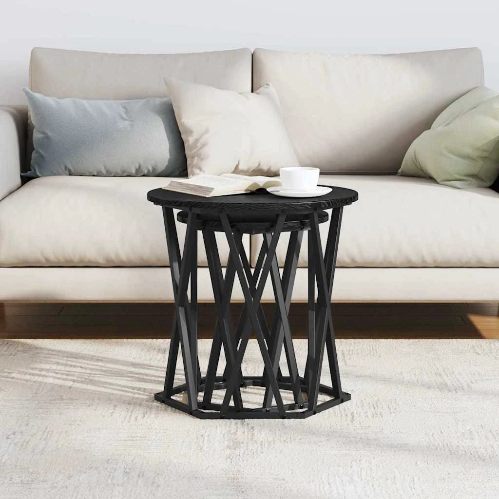 vidaXL VidaXL Round Coffee Tables 2pc Oak Steel Modern - Coffee Table