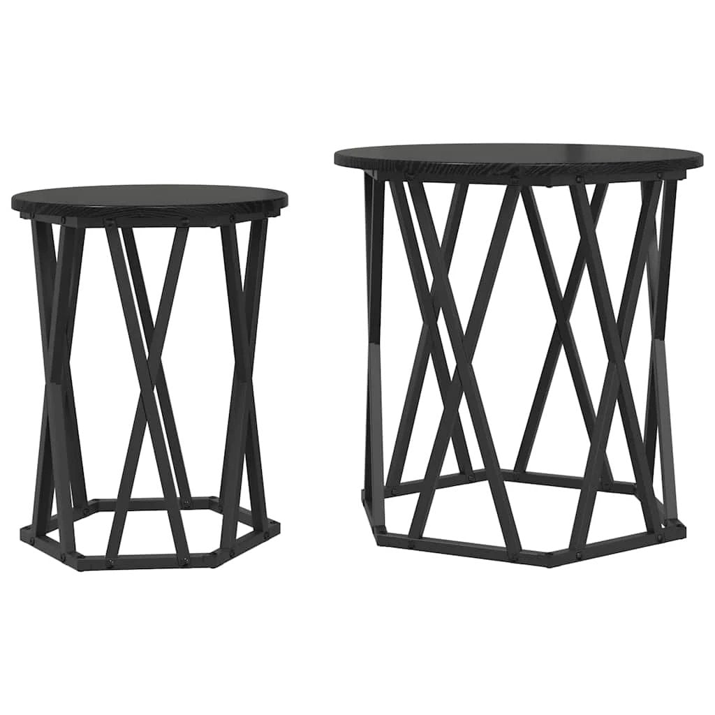 vidaXL VidaXL Round Coffee Tables 2pc Oak Steel Modern - Coffee Table