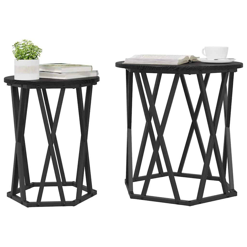 vidaXL VidaXL Round Coffee Tables 2pc Oak Steel Modern - Coffee Table