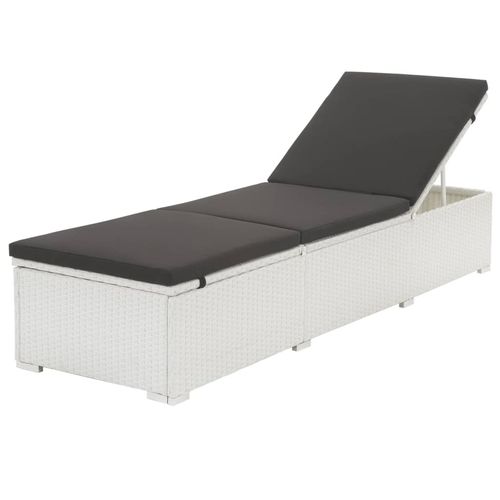 Sun Lounger with Black Cushion Poly Rattan White - Home Symphony