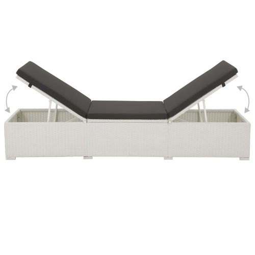 Sun Lounger with Black Cushion Poly Rattan White - Home Symphony