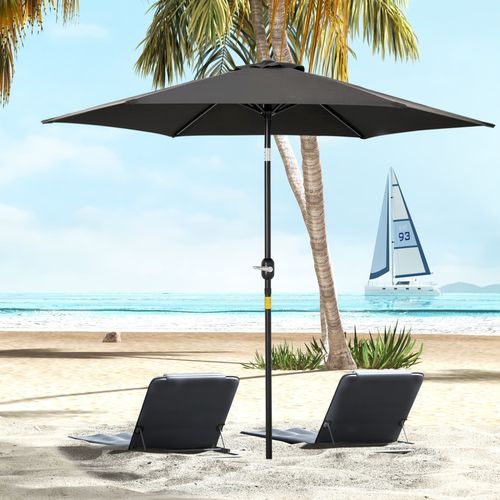 Stylish Outsunny 2.7M Patio Tilt Umbrella with Aluminium Frame and Crank provides perfect outdoor sun protection.