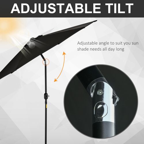 Adjustable tilt feature of the Outsunny 2.7M Patio Tilt Umbrella with Aluminium Frame and Crank for Outdoor Sun Protection.