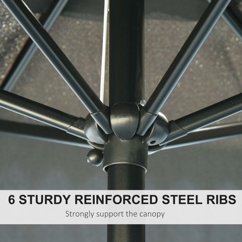 Sturdy steel ribs support the Outsunny 2.7M Patio Tilt Umbrella with Aluminium Frame and Crank for Outdoor Sun Protection.