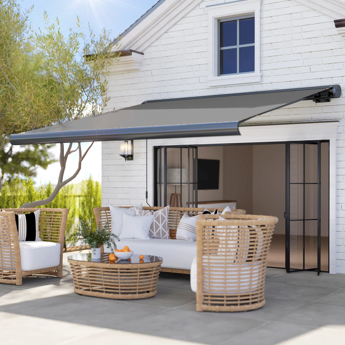 Outsunny Electric Awning 6 Ft Wide Remote Control Outdoor Shade for Doorways and Windows by Outsunny