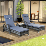Outsunny Outsunny 3 Piece Sun Lounger Set With Cushions 5 Position Adjustable Outdoor Patio - Sun Lounger