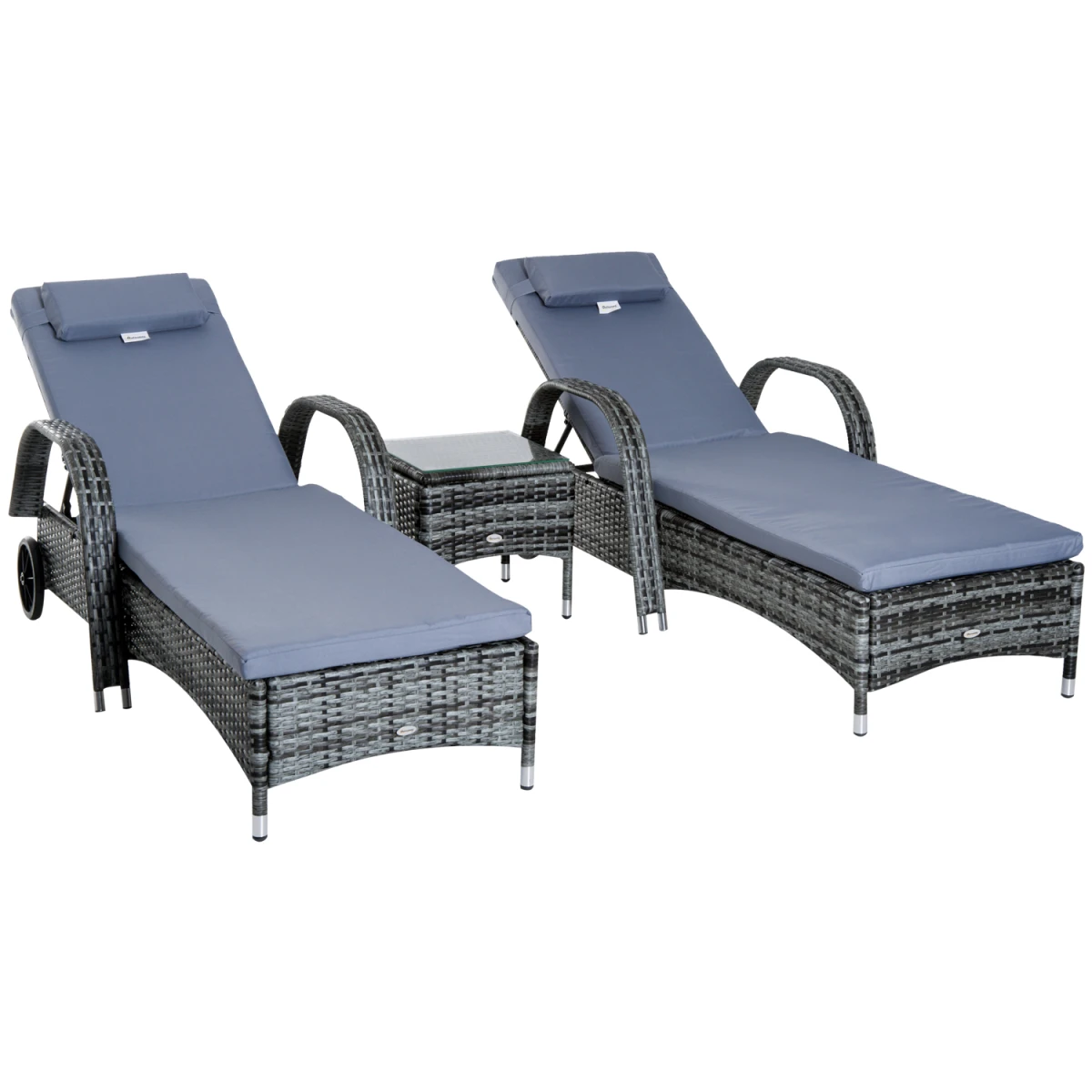 Outsunny Outsunny 3 Piece Sun Lounger Set With Cushions 5 Position Adjustable Outdoor Patio - Sun Lounger