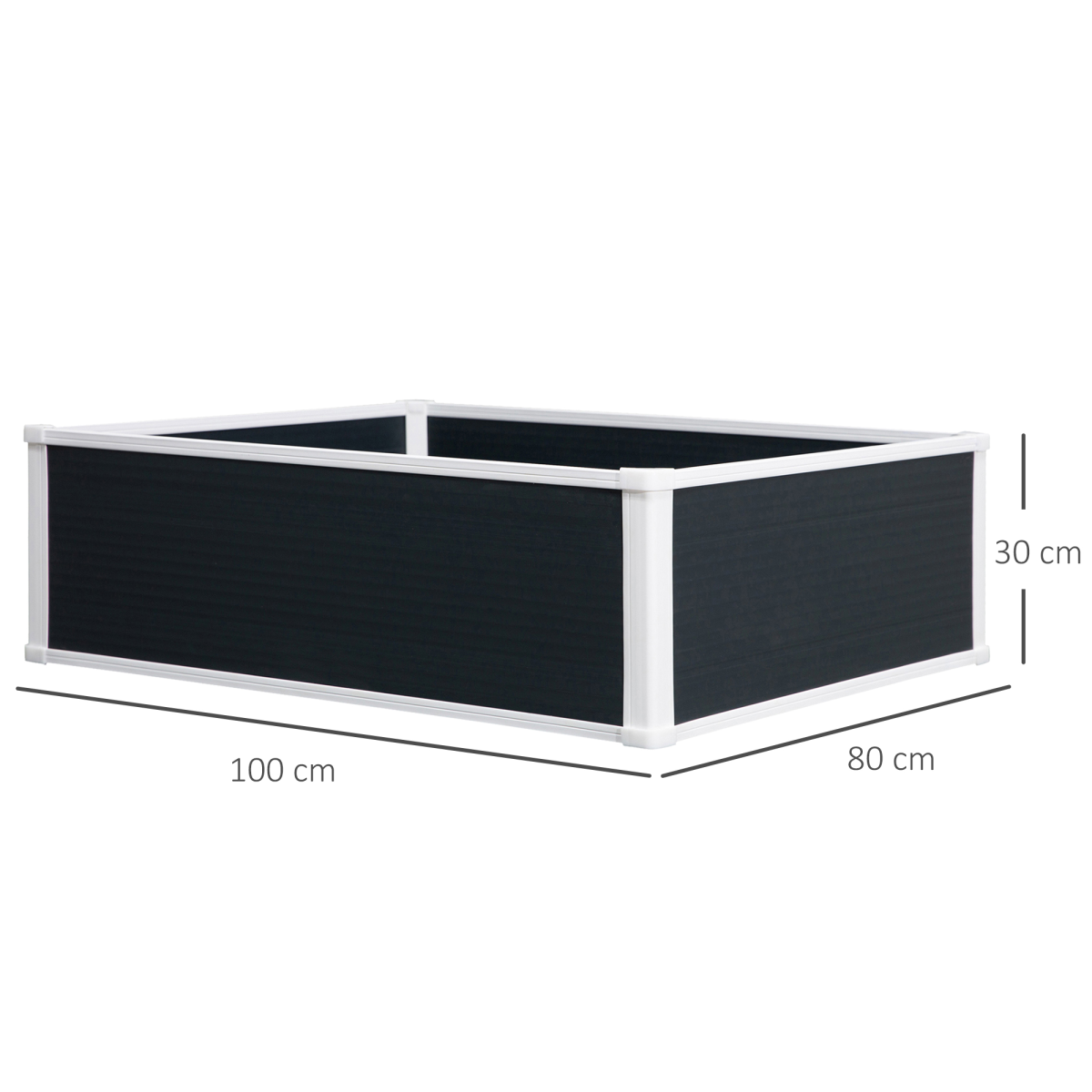 Outsunny garden raised bed planter with white frame and dark panels, 100x80x30 cm for herbs and vegetables.