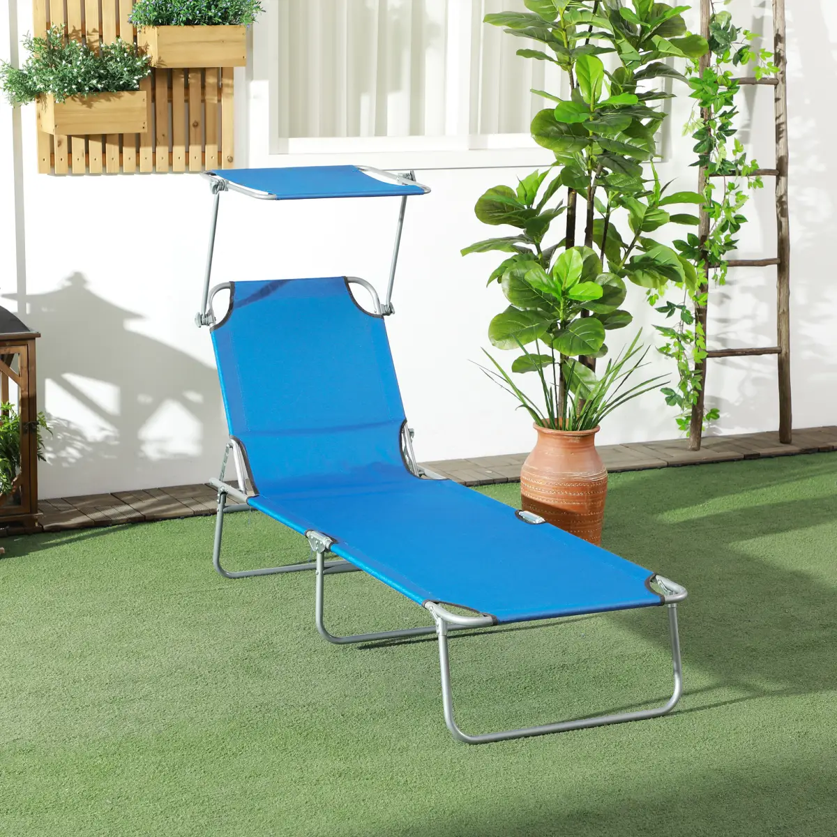 Outsunny Reclining Chair Folding Lounger Seat Sun Shade Awning Beach Garden - Sun Lounger