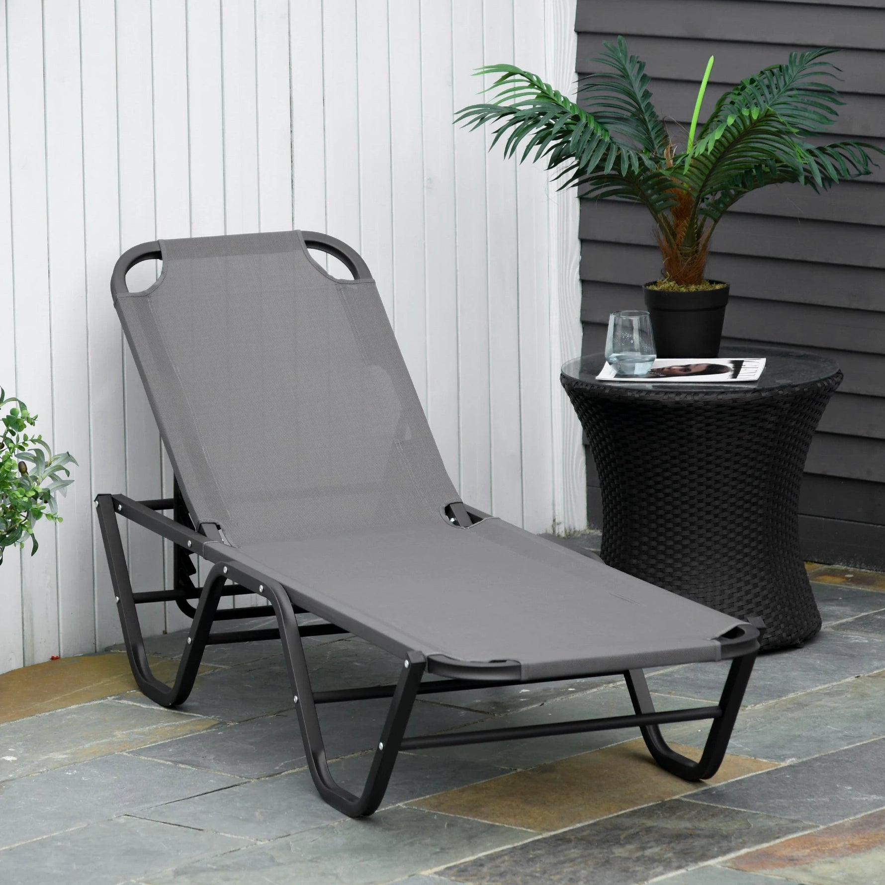 Sun Lounger Relaxer Recliner 5-Position Adjustable Backrest Lightweight Frame by Outsunny