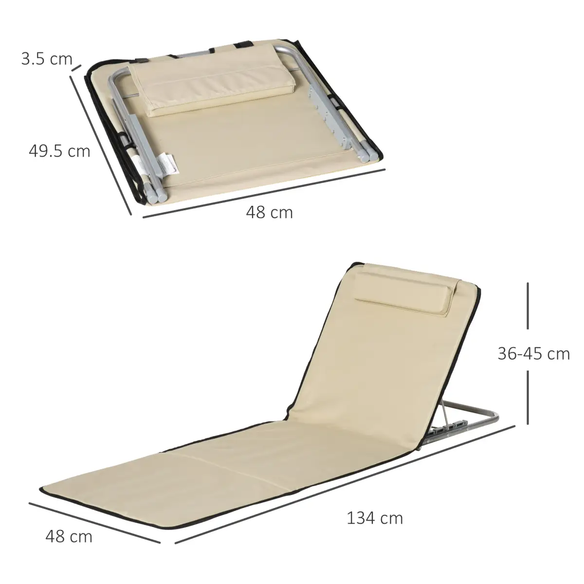 Outsunny 2 Foldable Garden Beach Chair Sun Lounger Seats Metal Frame Head Pillow - Sun Lounger