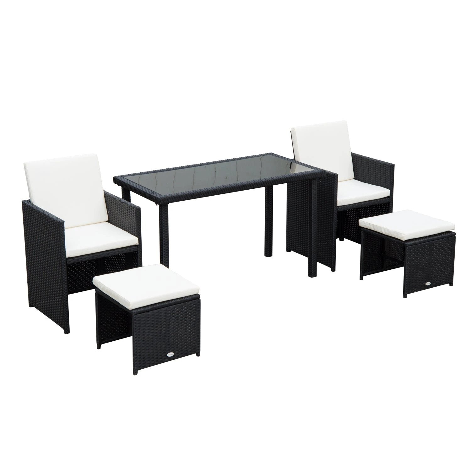 Outsunny 5 PCs Rattan Garden Furniture Wicker Weave Sofa Set Dining Table Chair Footrest - Garden Sofa Sets