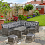 Outsunny 6PC Garden Rattan Corner Dining Sofa 7-seater Wicker Table Foot Stool - Garden Sofa Sets