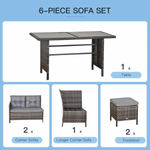Outsunny 6PC Garden Rattan Corner Dining Sofa 7-seater Wicker Table Foot Stool - Garden Sofa Sets