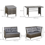 Outsunny 6PC Garden Rattan Corner Dining Sofa 7-seater Wicker Table Foot Stool - Garden Sofa Sets