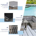 Outsunny 6PC Garden Rattan Corner Dining Sofa 7-seater Wicker Table Foot Stool - Garden Sofa Sets