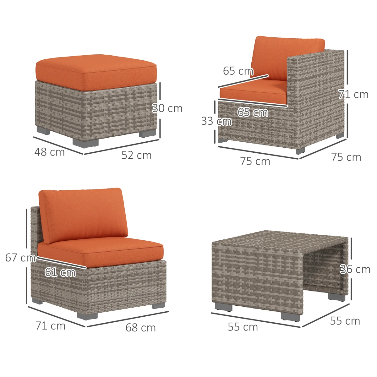 Outsunny Outsunny 6-Seater Rattan Outdoor Sofa Set With Coffee Tables Weatherproof PE Wicker Garden Patio - Coffee Table