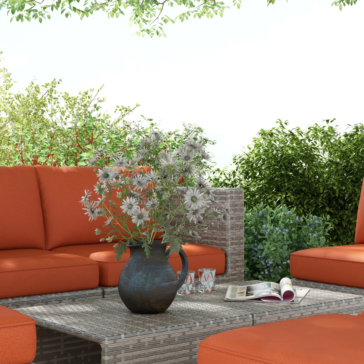 Outsunny 6-Seater Rattan Outdoor Sofa Set With Coffee Tables Weatherproof PE Wicker Garden Patio by Outsunny