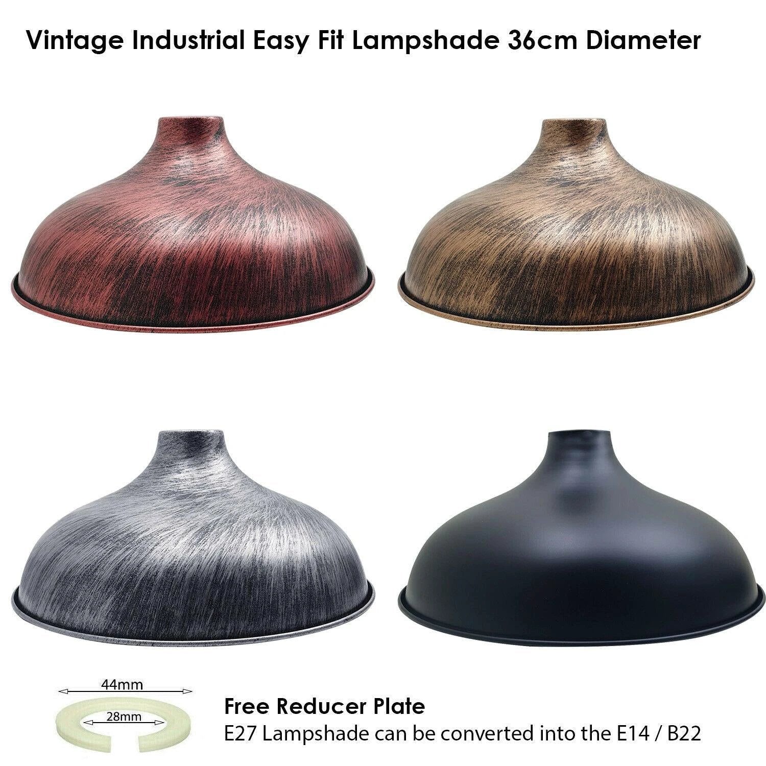 Ledson Industrial Metal Pendant Shade 36cm Dia 15.5cm H E27 Base for Kitchen and Bedroom - Ceiling Lights